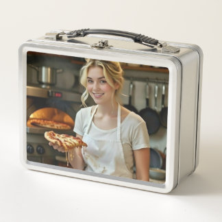Eating Pizza Photo Personalize Customize Metal Lunch Box