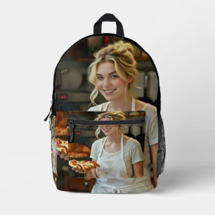 Eating Pizza Photo Personalize Customize Printed Backpack