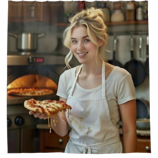 Eating Pizza Photo Personalize Customize Shower Curtain (Front)