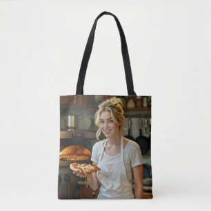 Eating Pizza Photo Personalize Customize Tote Bag