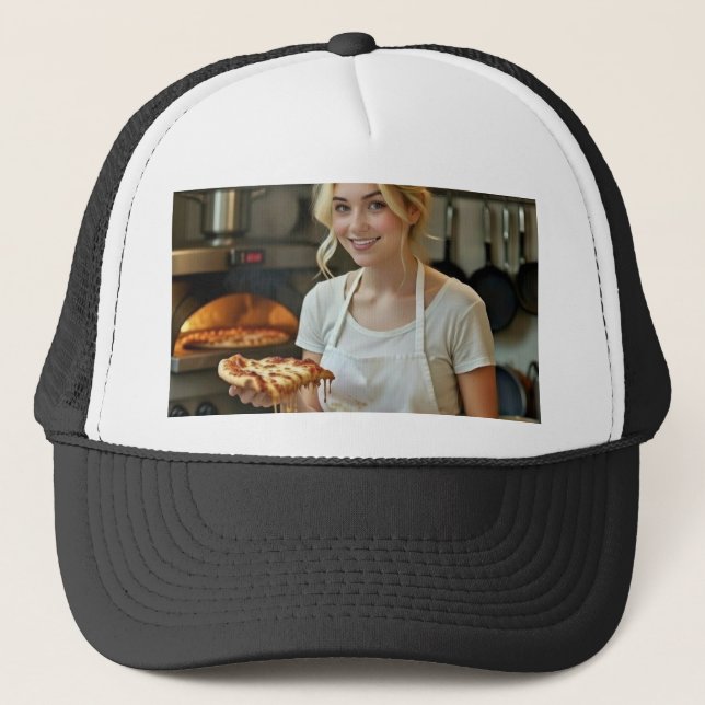 Eating Pizza Photo Personalize Customize Trucker Hat (Front)
