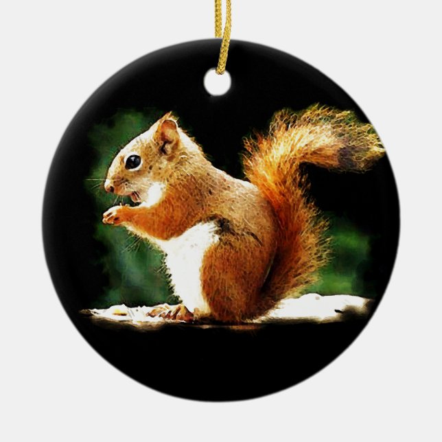 Eating Squirrel Ceramic Ornament (Front)