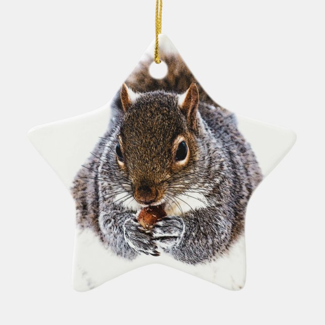 Eating Squirrel Ceramic Tree Decoration (Front)