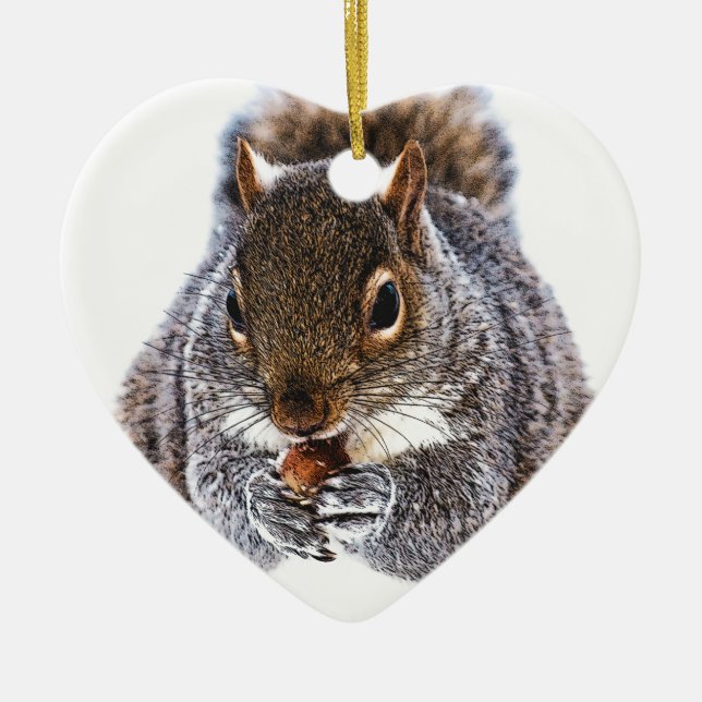 Eating Squirrel Ceramic Tree Decoration (Front)