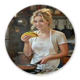 Eating Tacos Photo Personalize Customize Ceramic Knob