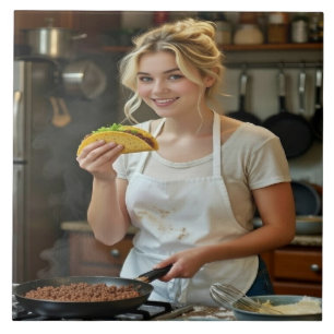 Eating Tacos Photo Personalize Customize Ceramic Tile