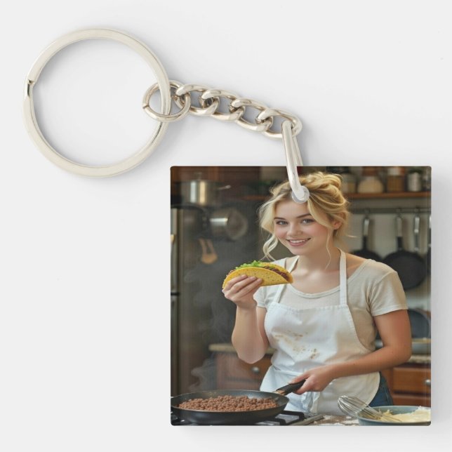 Eating Tacos Photo Personalize Customize Key Ring (Front)