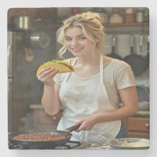 Eating Tacos Photo Personalize Customize Stone Coaster