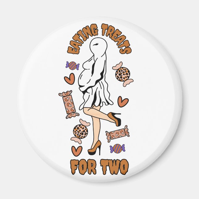 "Eating Treats for Two" Pregnant Halloween Orange Magnet (Front)