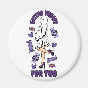 "Eating Treats for Two" Pregnant Halloween Purple Magnet