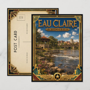 Eau Claire Wisconsin Vintage Art Deco Golden Age Postcard