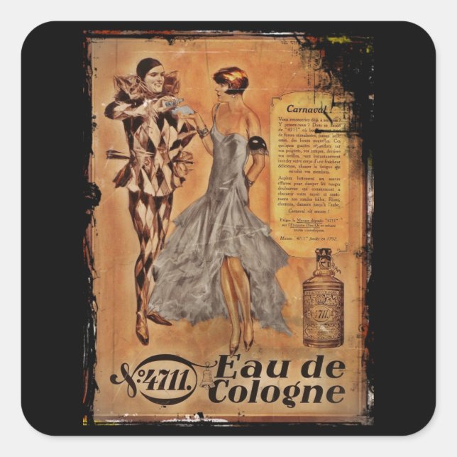 Eau de Cologne Harlequin and Flapper Square Sticker (Front)