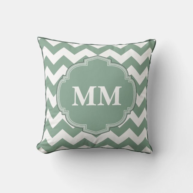 Eau de Nil Monogrammable Chevron Stripe Pillow (Front)