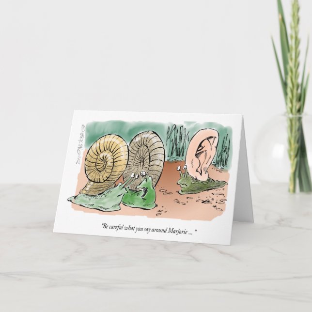 Eavesdropping Snail birthday card (Front)