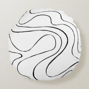 Ebb and Flow 2 - Black and White Round Cushion