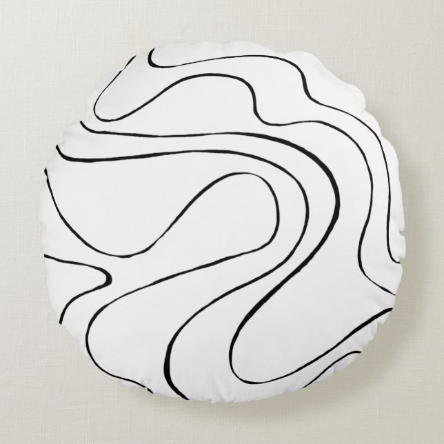 Ebb and Flow 2 - Black and White Round Cushion (Front)