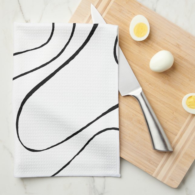 Ebb and Flow 2 - Black and White Tea Towel (Quarter Fold)