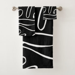 Ebb and Flow 2 - Black on White Bath Towel Set
