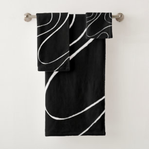 Ebb and Flow 2 - Black on White Bath Towel Set