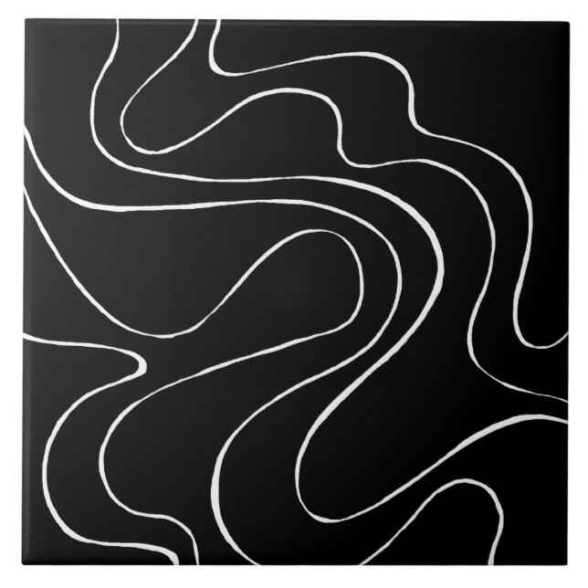 Ebb and Flow 2 - Black on White Ceramic Tile (Front)