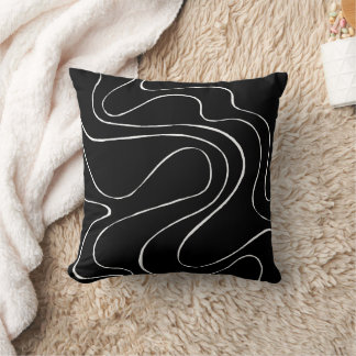 Ebb and Flow 2 - Black on White Cushion