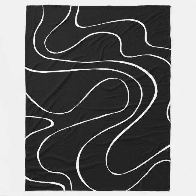 Ebb and Flow 2 - Black on White Fleece Blanket (Front)