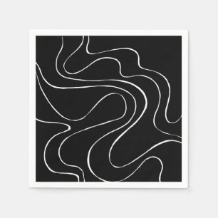 Ebb and Flow 2 - Black on White Napkin