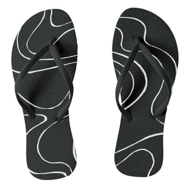 Ebb and Flow 2 - Black on White Thongs (Footbed)
