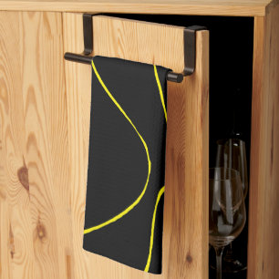 Ebb and Flow 2 in Black and Yellow Tea Towel