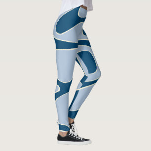 Ebb and Flow 2 in Dark Blue, Light Blue and Cream Leggings