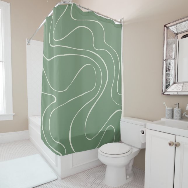 Ebb and Flow 2 in Green Shower Curtain (In Situ)