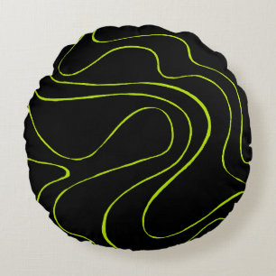 Ebb and Flow 2 in Lime Green and Black Round Cushion