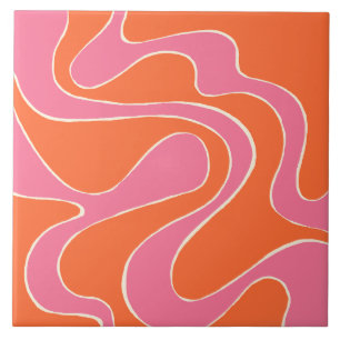 Ebb and Flow 2 in Pink, Orange and Cream Ceramic Tile