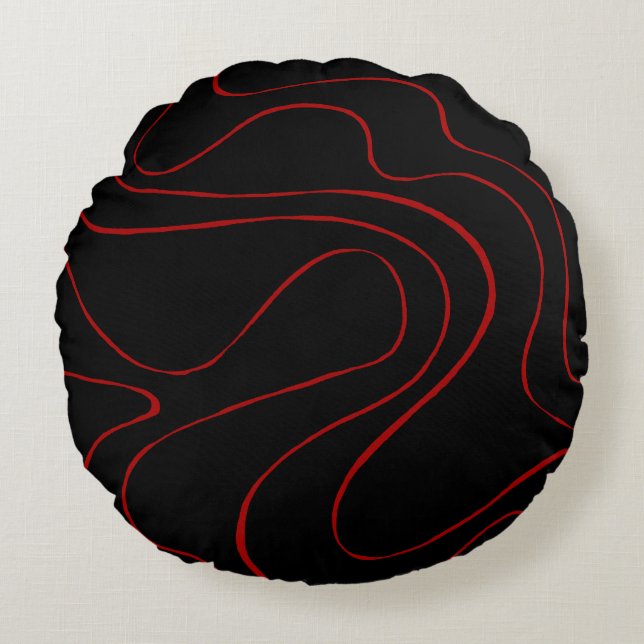 Ebb and Flow 2 in Red and Black Round Cushion (Front)