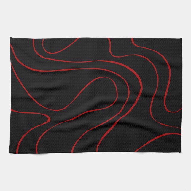 Ebb and Flow 2 in Red and Black Tea Towel (Horizontal)