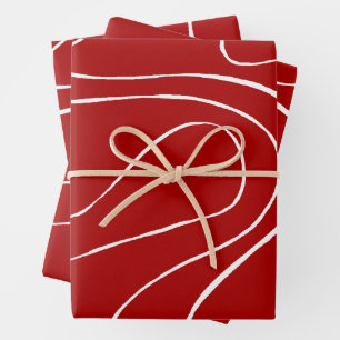 Ebb and Flow 2 in Red and White Wrapping Paper Sheet