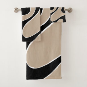 Ebb and Flow 2 in Taupe, Black, and White Bath Towel Set