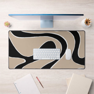 Ebb and Flow 2 in Taupe, Black, and White Desk Mat