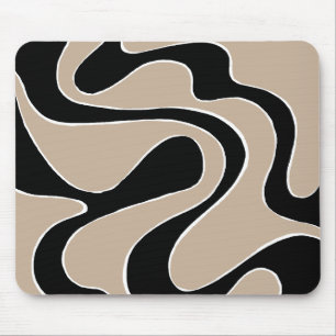 Ebb and Flow 2 in Taupe, Black, and White Mouse Pad