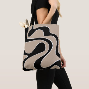 Ebb and Flow 2 in Taupe, Black, and White Tote Bag