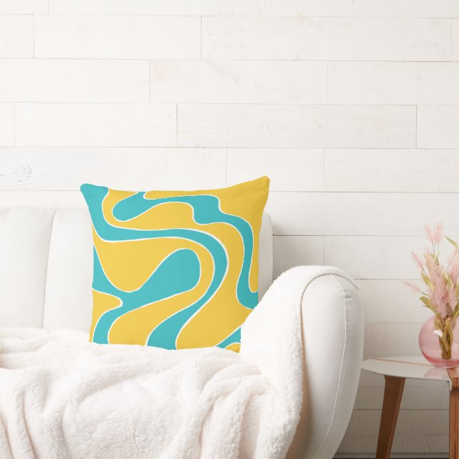 Ebb and Flow 2 in Turquoise and Yellow Cushion (Couch)