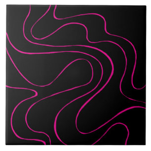 Ebb and Flow 2 - Magenta and Black  Ceramic Tile