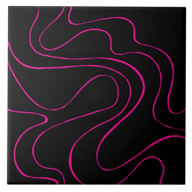 Ebb and Flow 2 - Magenta and Black  Ceramic Tile (Front)