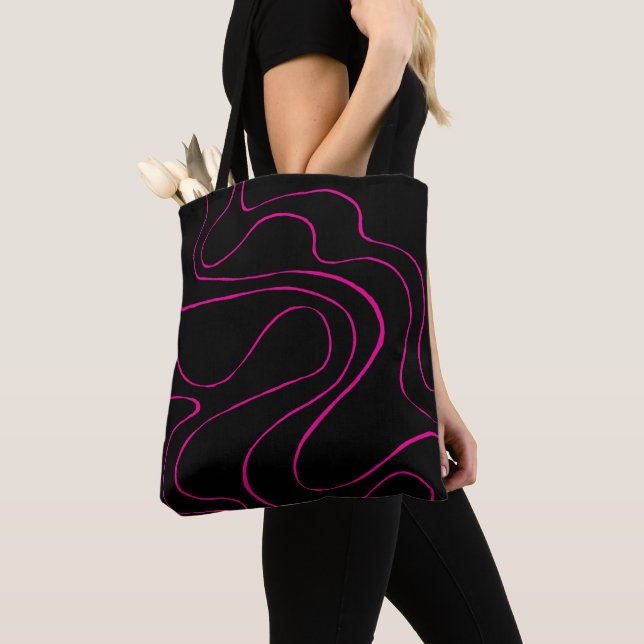 Ebb and Flow 2 - Magenta and Black Tote Bag (Close Up)