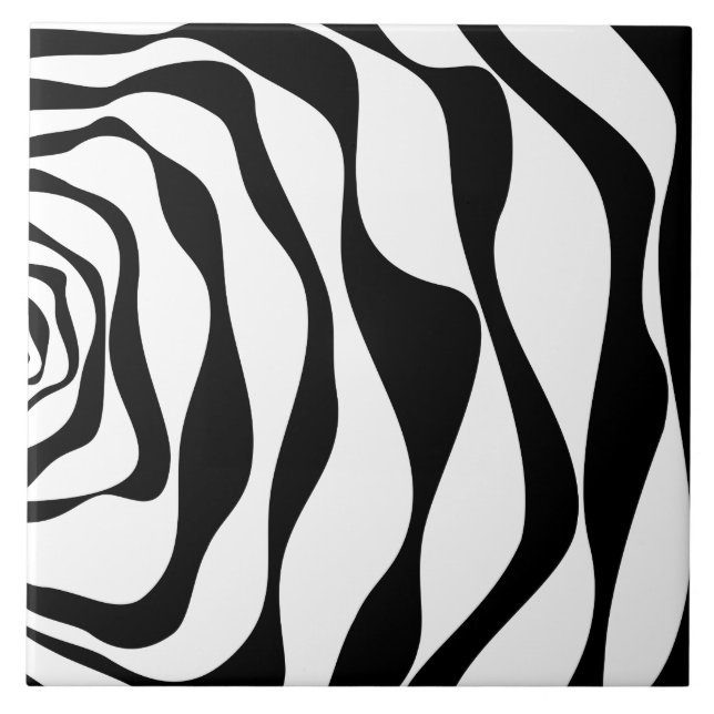 Ebb and Flow 4 - Black and White Ceramic Tile (Front)