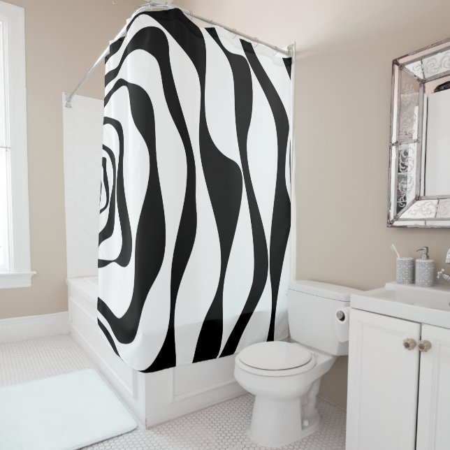 Ebb and Flow 4 - Black and White Shower Curtain (In Situ)