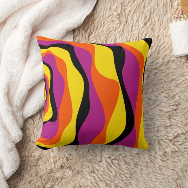 Ebb and Flow 4 - Black, Pink, Orange and Yellow Cushion (Blanket)