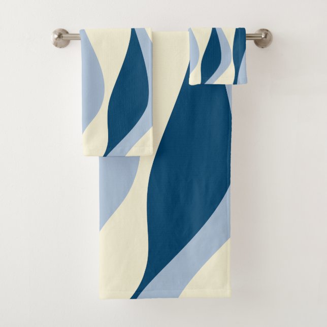 Ebb and Flow 4 - Dark Blue, Light Blue and Cream Bath Towel Set (Insitu)