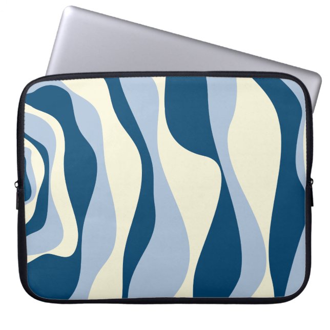Ebb and Flow 4 - Dark Blue, Light Blue and Cream Laptop Sleeve (Front)