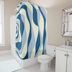 Ebb and Flow 4 - Dark Blue, Light Blue and Cream Shower Curtain